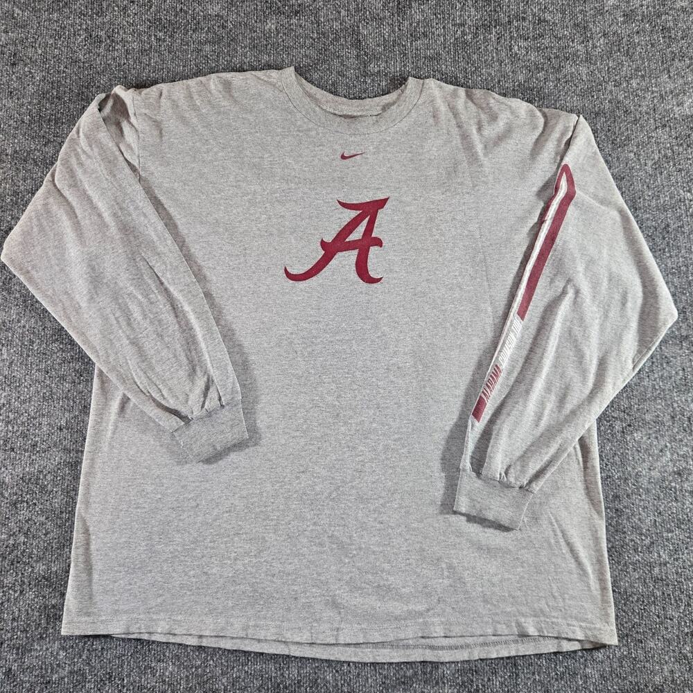 Nike Alabama Crimson Tide Shirt Mens XL Gray Long Sleeve Center Swoosh NCAA Logo